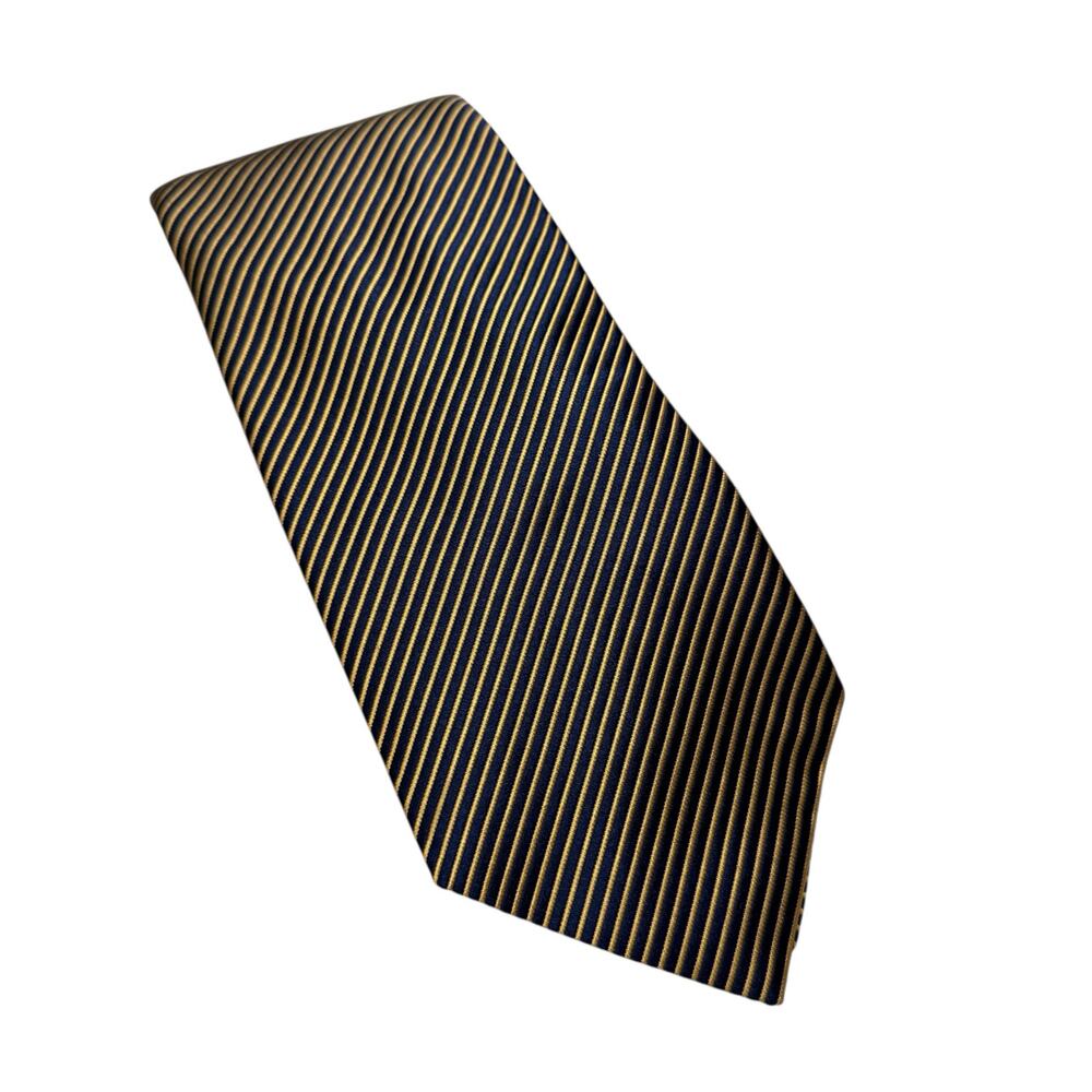 DUNHILL Navy Blue Yellow Diagonal Stripe Tie 100% Silk Made in England